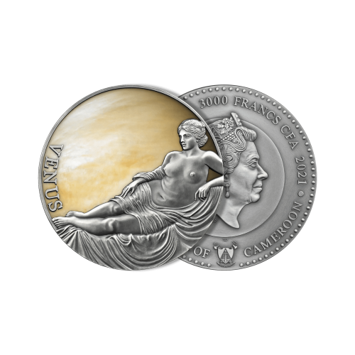 Thumbnail 3 troy ounce silver coin Venus 2021 - Antique finish angle 2
