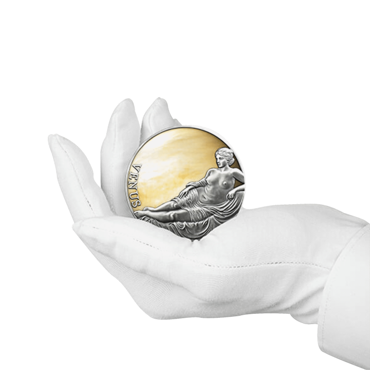 3 troy ounce silver coin Venus 2021 - Antique finish angle 3