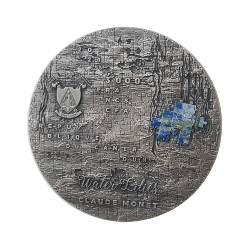 Thumbnail 3 troy ounce zilveren munt waterlelies 2021 antieke afwerking achterkant
