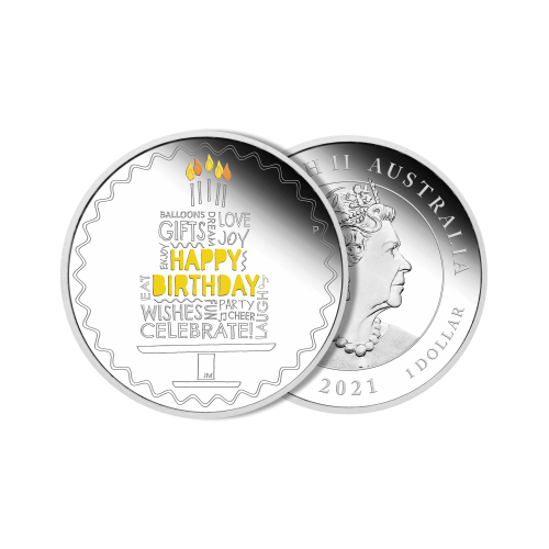 Thumbnail 1 troy ounce zilveren munt Happy Birthday 2022 Proof perspectief 1