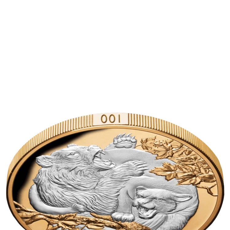 5 troy ounce zilveren munt Poema vs Beer 2022 Proof perspectief 2