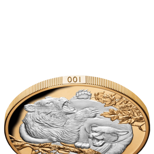 Thumbnail 5 troy ounce zilveren munt Poema vs Beer 2022 Proof perspectief 2