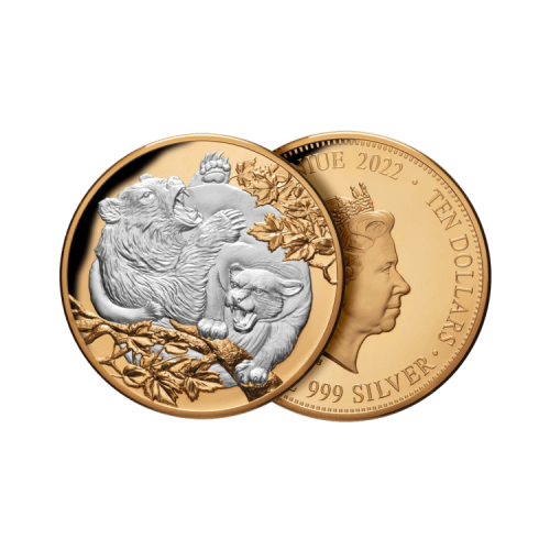 Thumbnail 5 troy ounce zilveren munt Poema vs Beer 2022 Proof perspectief 3