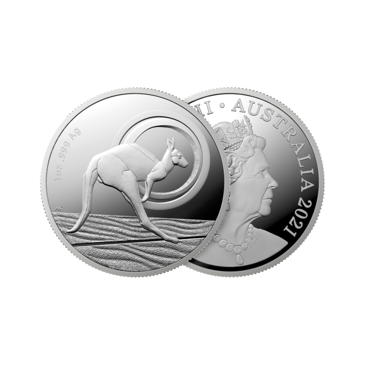 1 troy ounce zilveren munt RAM kangaroo Outback Majesty 2021 perspectief 1
