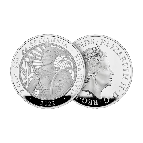Thumbnail 2 kilo Britannia Zilveren Munt 2022 perspectief 1