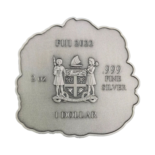 Thumbnail 2 troy ounce zilveren munt Fiji Dragon Shaped High Relief Antiqued 2022 achterkant