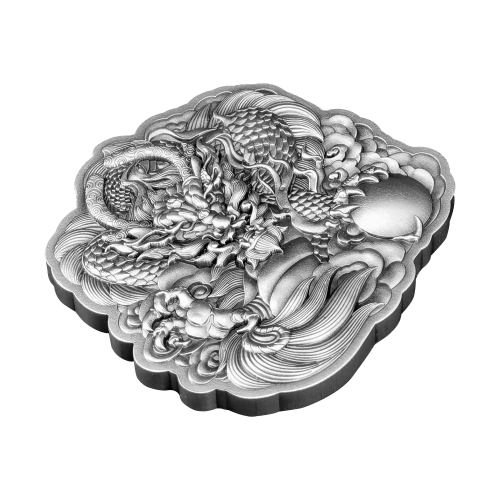 Thumbnail 2 troy ounce zilveren munt Fiji Dragon Shaped High Relief Antiqued 2022 perspectief 1