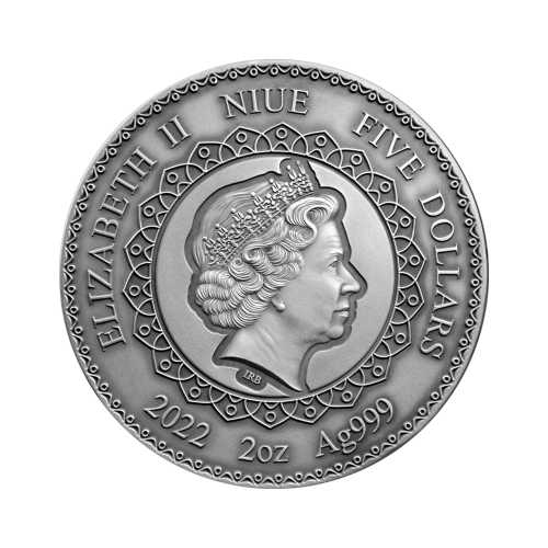 Thumbnail 2 troy ounce zilveren munt Mandala Tijger antieke afwerking 2022 achterkant