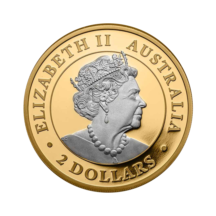 2 troy ounce zilveren munt Australian kangaroo 2022 verguld achterkant