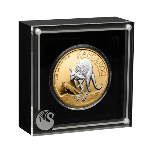 Thumbnail 2 troy ounce zilveren munt Australian kangaroo 2022 verguld perspectief 2
