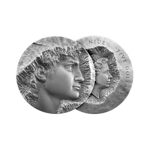 Thumbnail 2 troy ounce zilveren munt David antieke afwerking perspectief 1