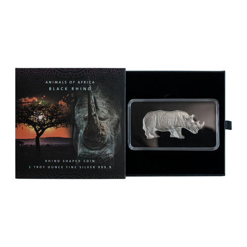 Thumbnail 1 troy ounce zilveren munt zwarte neushoorn 2022 Proof perspectief 1