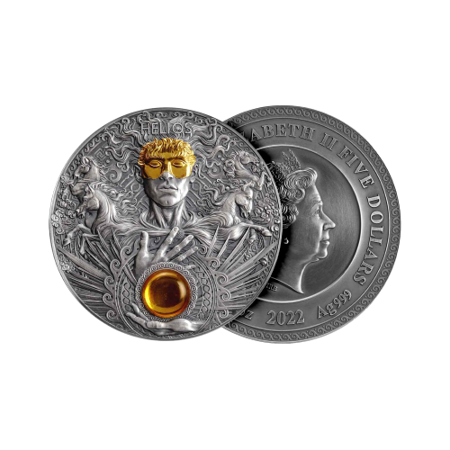 Thumbnail 3 troy ounce zilveren munt Helios antique finish 2022 perspectief 1