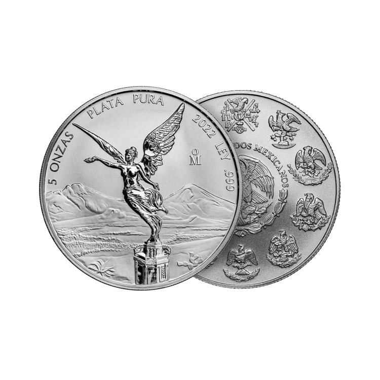 5 oz Mexican Libertad Zilveren Munt 2022 perspectief 1