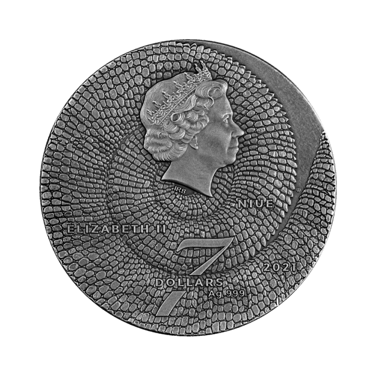 3 troy ounce zilveren munt Geweldige Dieren Kameleon - antieke afwerking 2021 achterkant
