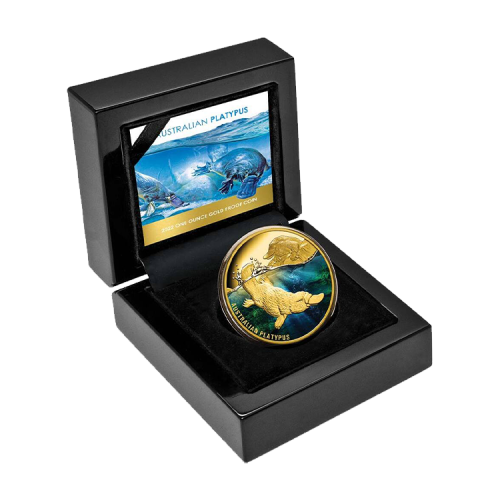 Thumbnail 1 troy ounce gouden Platypus proof munt perspectief 1