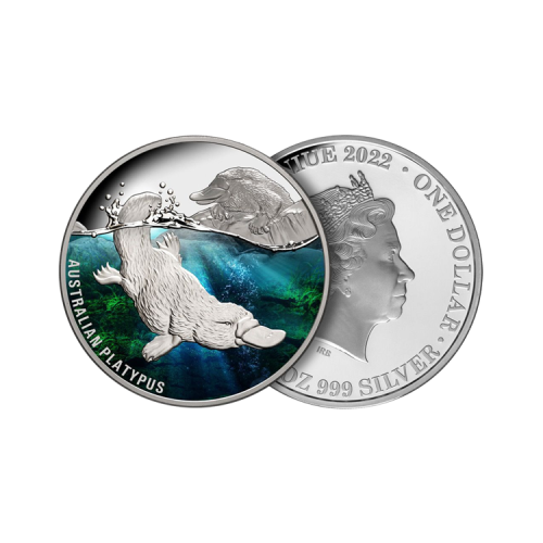 Thumbnail 1 troy ounce zilveren Platypus proof munt perspectief 1