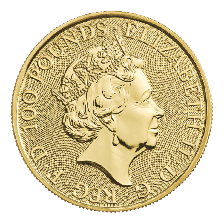 1 oz Tudor Beasts Gouden Munt perspectief 1