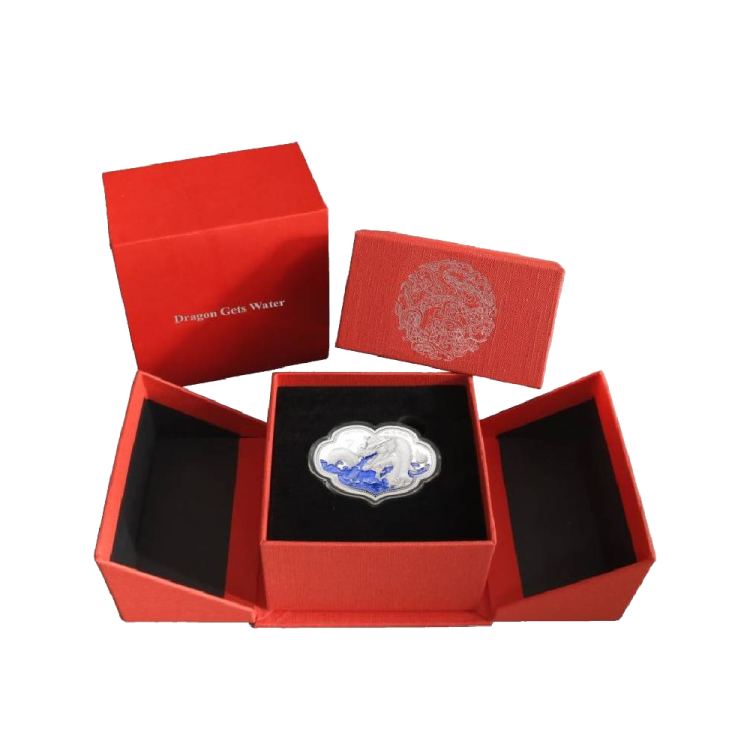 2 troy ounce zilveren draak krijgt water munt - proof perspectief 1