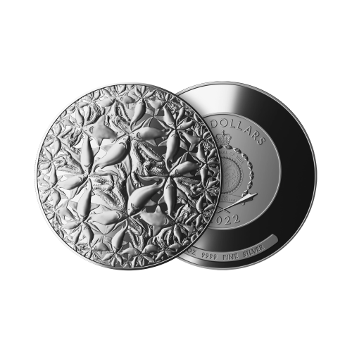 Thumbnail 2 troy ounce zilveren munt Algoritme – Water en Aarde 2022 proof perspectief 1