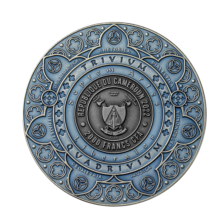 2 troy ounce zilveren munt Quadrivium 2022 achterkant