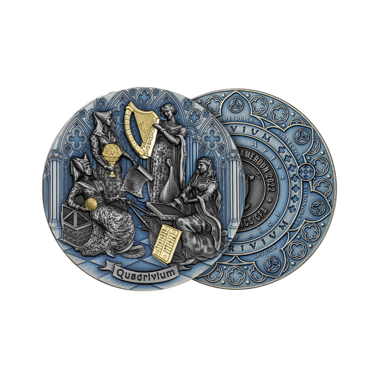 2 troy ounce zilveren munt Quadrivium 2022 perspectief 1