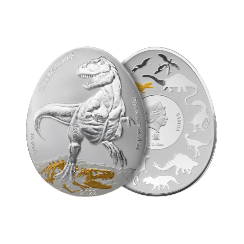 Thumbnail 1 troy ounce zilveren munt Dinosauriërs in Azië - Tarbosaurus perspectief 1