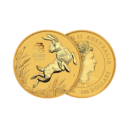 Thumbnail 2 oz Lunar Gouden Munt 2023 perspectief 1