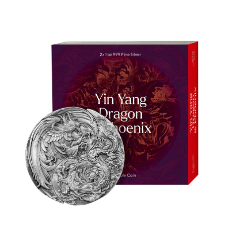 Thumbnail 2-delige set zilveren munten Yin Yang antieke afwerking perspectief 4