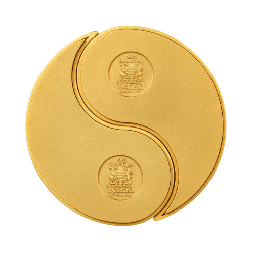 Thumbnail 2-delige set zilveren munten Yin Yang goud verguld achterkant