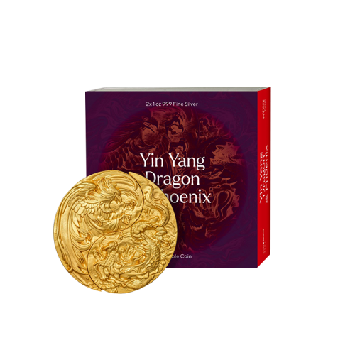 Thumbnail 2-delige set zilveren munten Yin Yang goud verguld perspectief 4