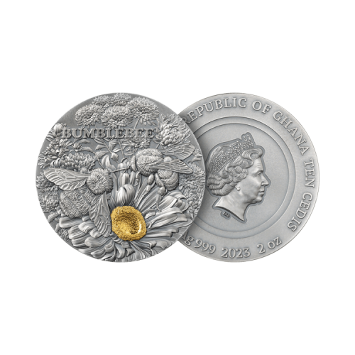 Thumbnail 2 troy ounce zilveren munt Hommel antieke afwerking 2023 perspectief 1