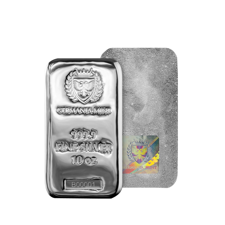10 oz Germania Mint Lingote de Plata angle 1