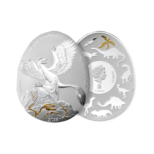 Thumbnail 1 troy ounce zilveren munt Dinosauriërs in Azië – Microraptor Gui perspectief 1