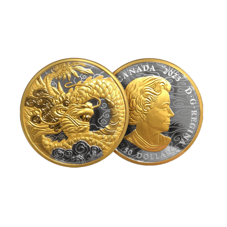 5 troy ounce zilveren munt Hemelse draak 2023 proof perspectief 1