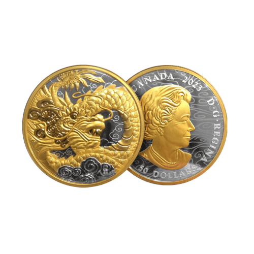Thumbnail 5 troy ounce zilveren munt Hemelse draak 2023 proof perspectief 1