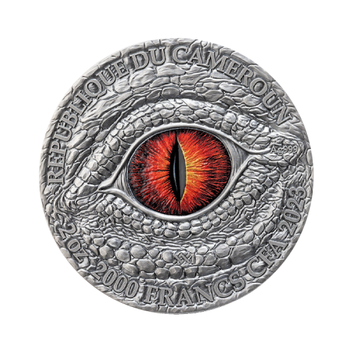 Thumbnail 2 troy ounce zilveren munt Dragonology serie - Flaming Wyvern 2023 - antieke afwerking achterkant