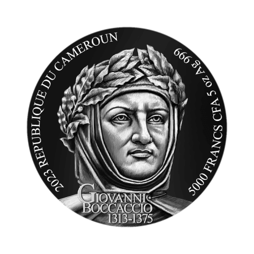 Thumbnail 5 troy ounce zilveren munt De Decameron 2023 - antieke afwerking achterkant