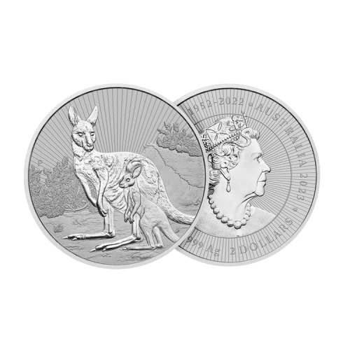 Thumbnail 2 troy ounce zilveren Kangaroo munt 2023 perspectief 2
