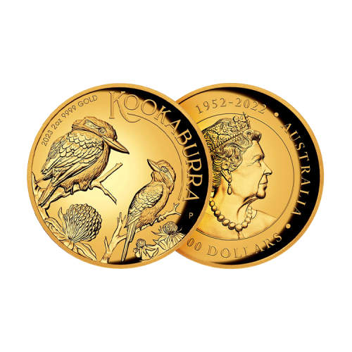 Thumbnail 2 troy ounce gouden munt Kookaburra proof 2023 perspectief 1