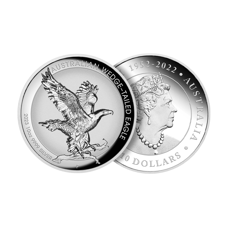 10 troy ounce silver coin Wedge Tailed Eagle 2023 angle 1