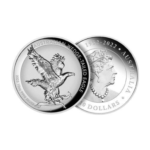 Thumbnail 10 troy ounce silver coin Wedge Tailed Eagle 2023 angle 1