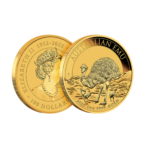 Thumbnail 1 troy ounce gouden Australian Emu munt 2023 perspectief 2