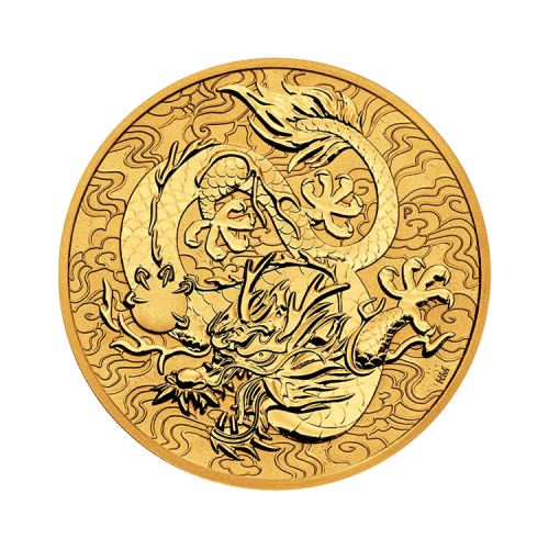 Thumbnail 1 troy ounce gouden Single Dragon munt 2022 voorkant