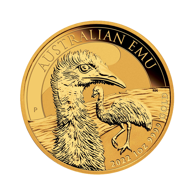 1 troy ounce gouden munt Australian Emoe 2022 voorkant