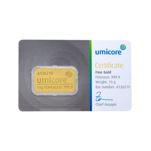 Thumbnail 10 gram Umicore gold bar obverse