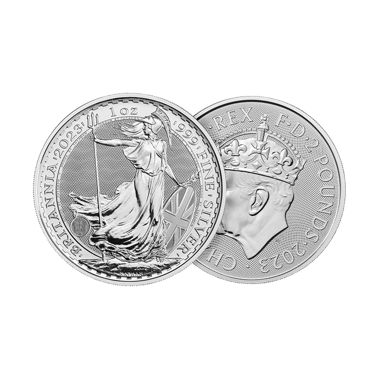 1 oz Britannia Zilveren Munt 2023 perspectief 1