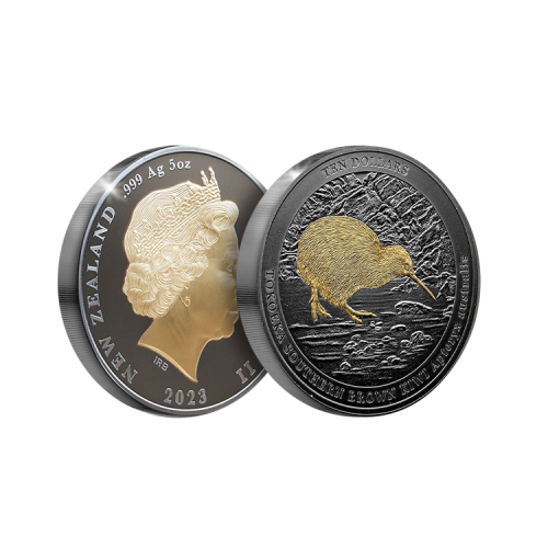 Thumbnail 5 troy ounce zilveren Kiwi munt 2023 proof perspectief 1