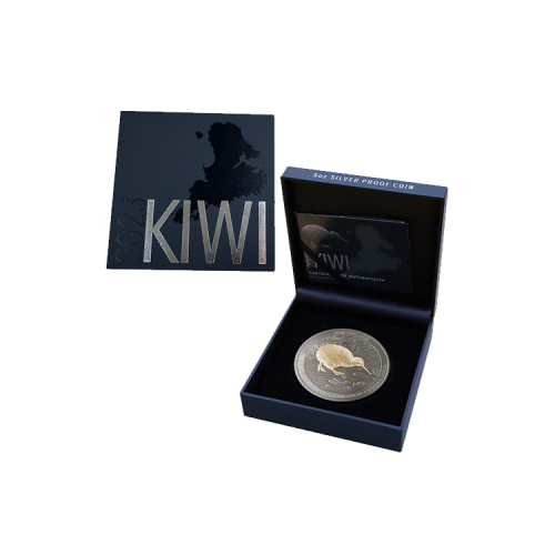 Thumbnail 5 troy ounce zilveren Kiwi munt 2023 proof perspectief 2