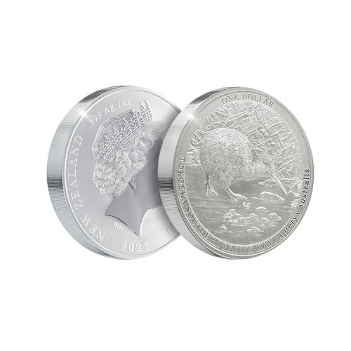 Thumbnail 1 troy ounce zilveren Kiwi munt 2023 specimen perspectief 1